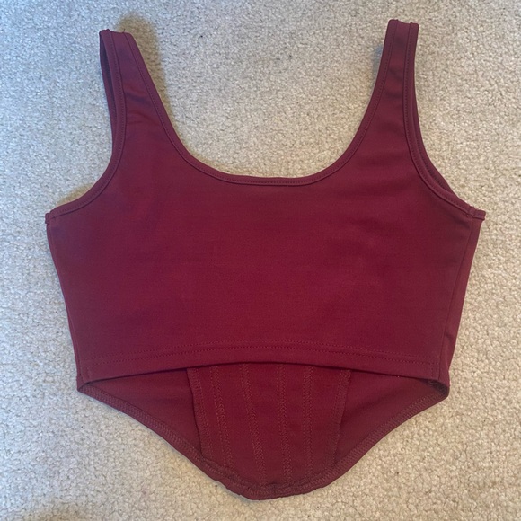 Corset Style Red Wine Crop Top - Picture 4 of 4
